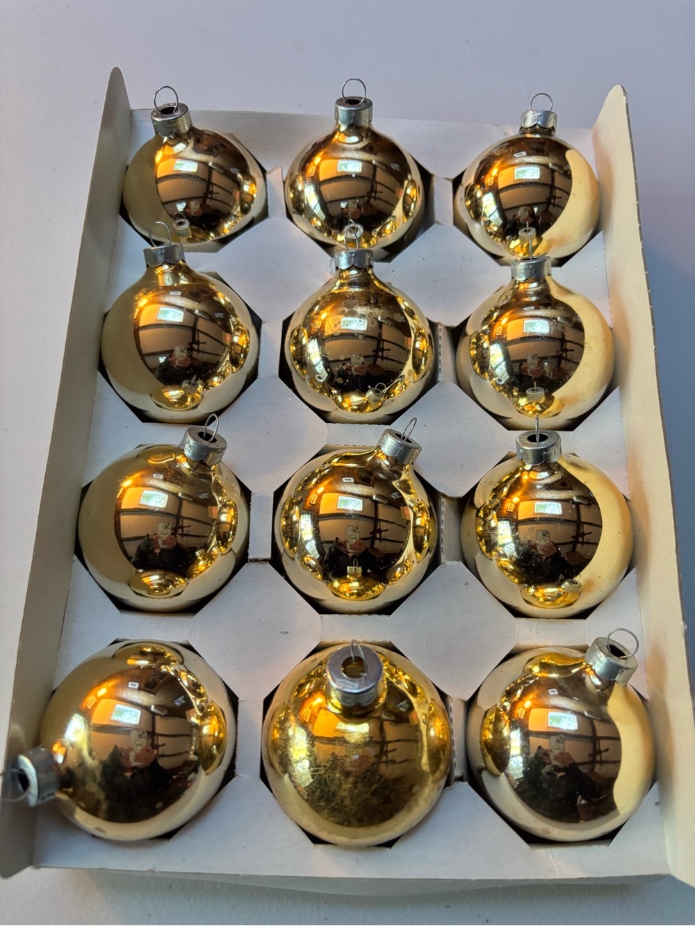 Lot of 12 Vintage Gold Rauch Shiny Glass Ball Ornaments Christmas Tree Decor